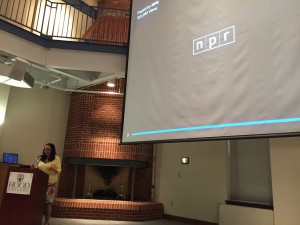 Coleman speaks in Whitaker Commons to the Hood community Photo by Ellie Blaser